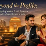 sugar momma India couple in luxury rooftop setting with Mumbai skyline